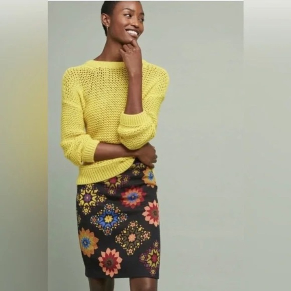 NEW Anthropologie Maeve Fun FLirty SKIRT -  Floral Patchwork Knit  Size  SMALL